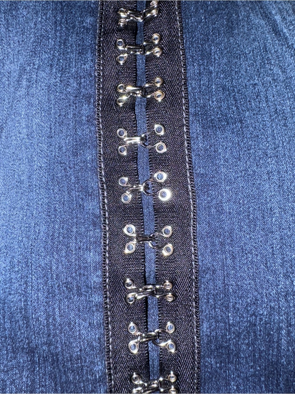 Tripp NYC Denim Corset Top in Dark Blue with Black Trim - Picture 3 of 12